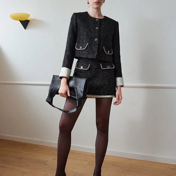 BLACK PREPPY WOMEN'S CONTRAST CUFF FLAP DETAIL JACKET - Picture 5 of 5